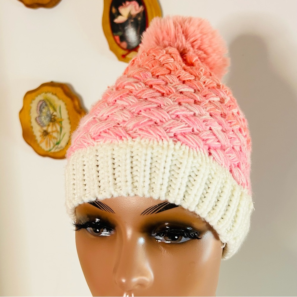 Chic Pink and White Pom-Pom Beanie